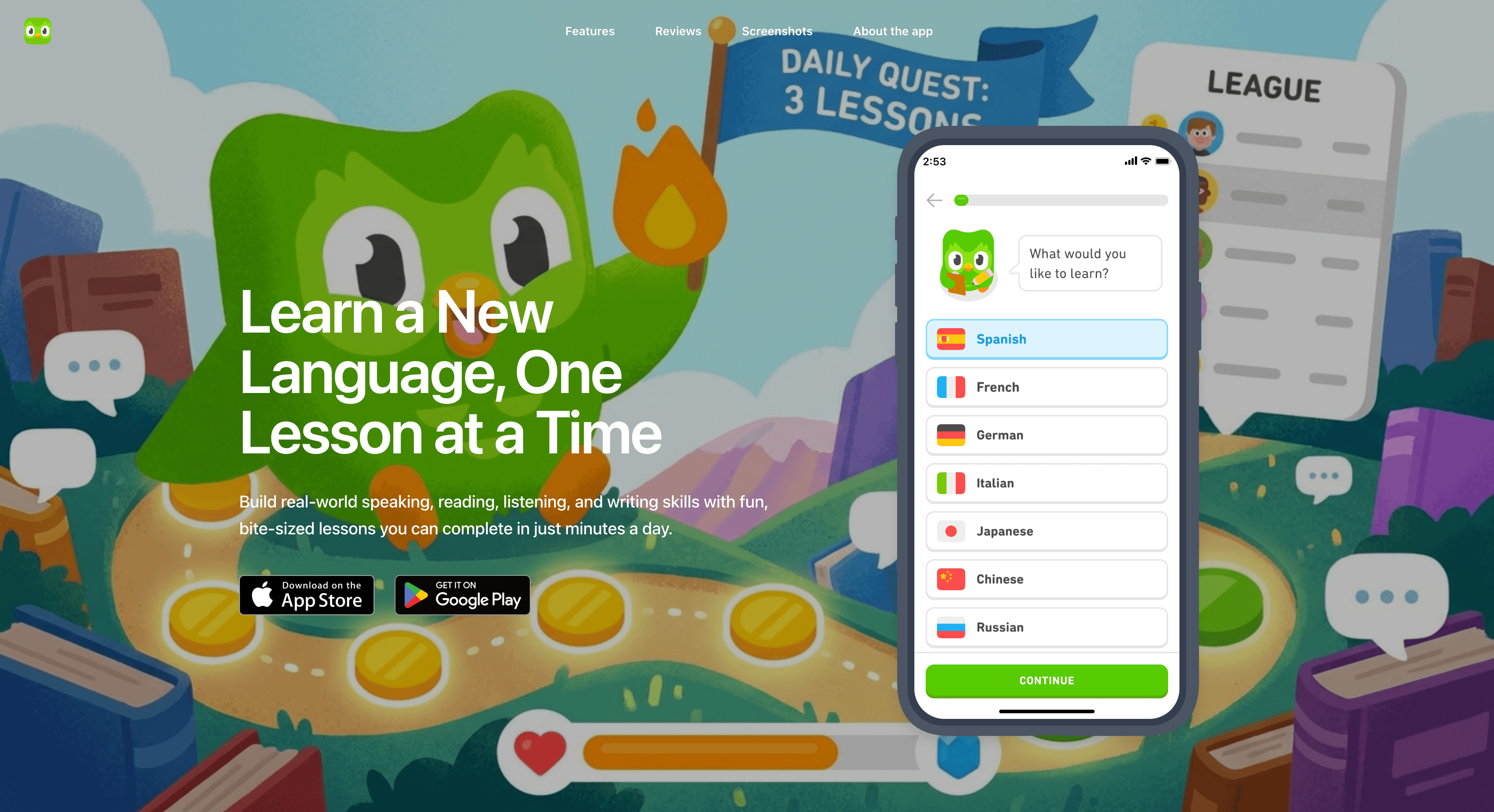 Duolingo sample landing page