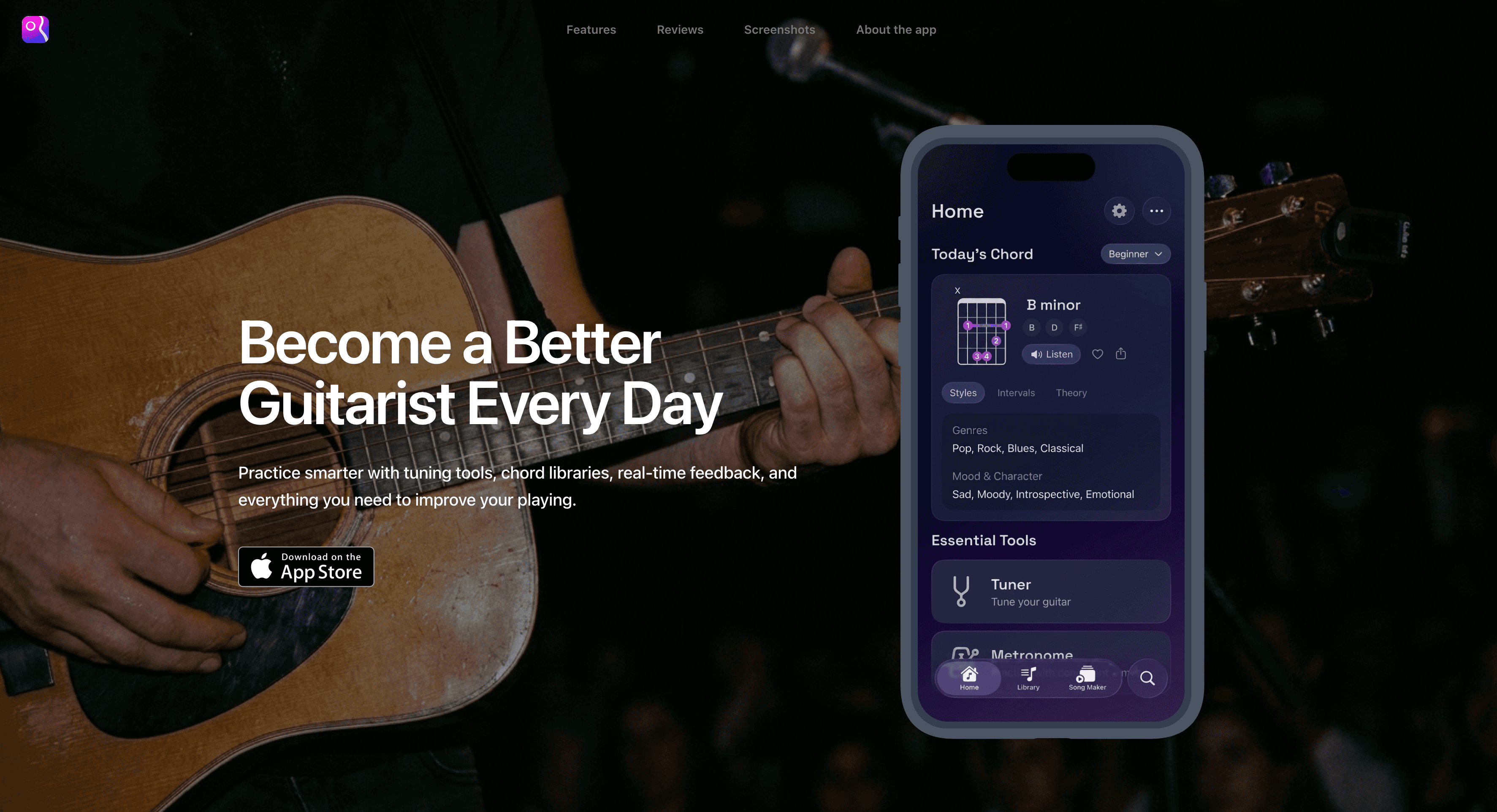 Guitar Wiz sample landing page