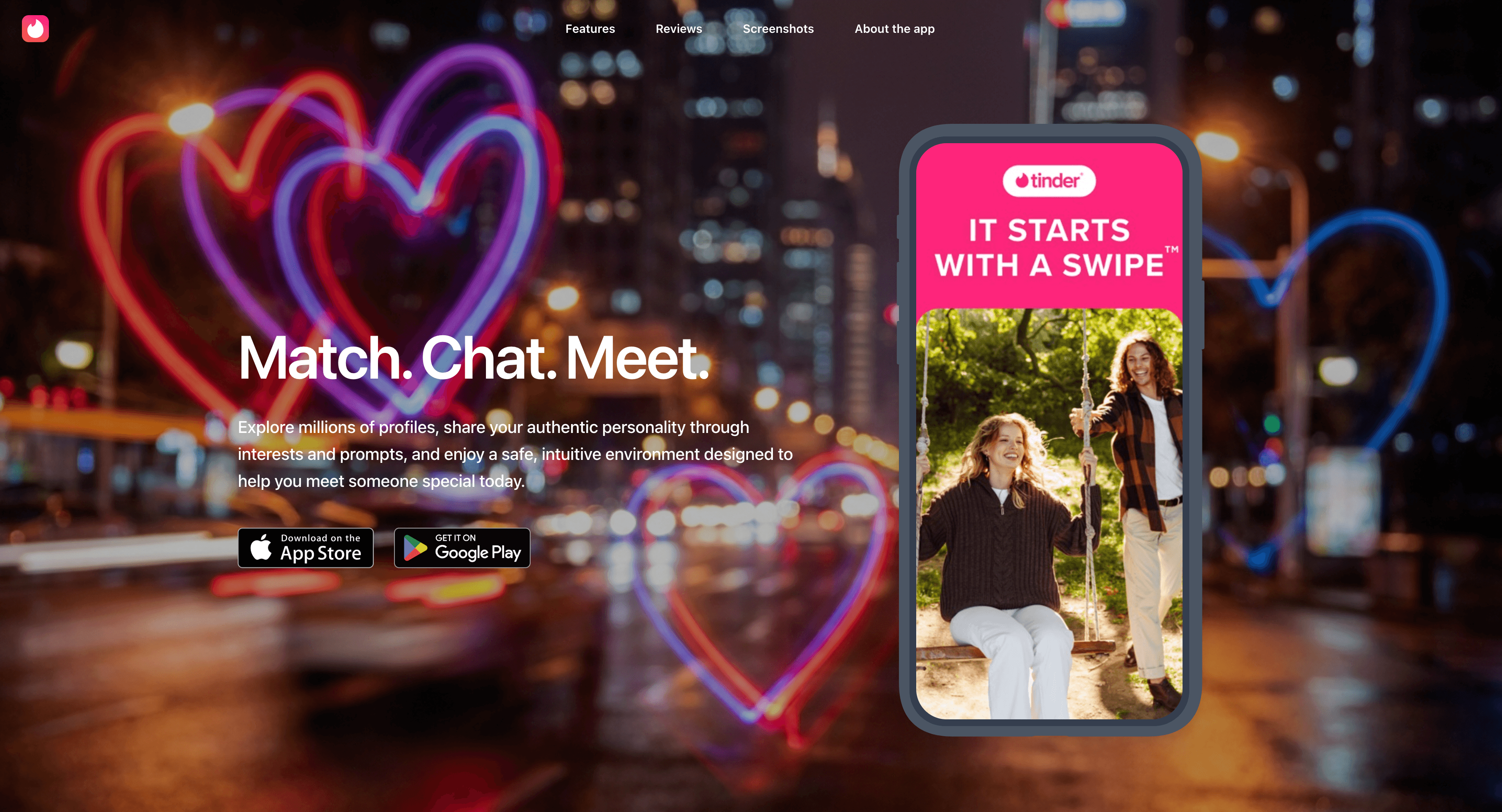 Tinder sample landing page